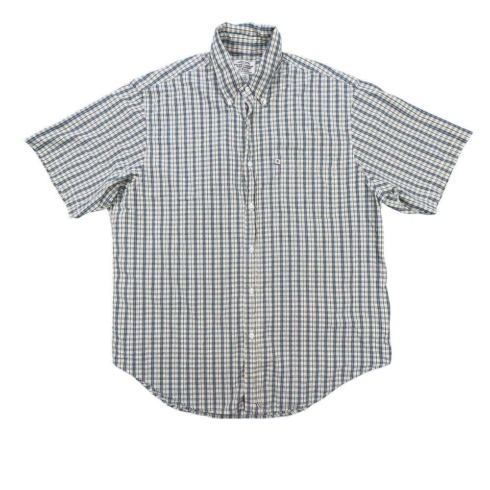 Ralph Lauren Blue Plaid Button Down Short Sleeve Shirt Mens XL